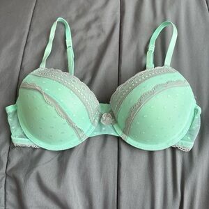 Mint Green & Gray Lace Push Up Bra